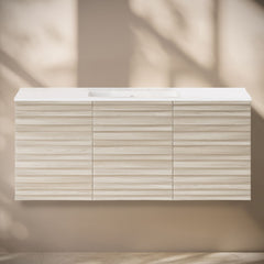 Wall-Mounted Bathroom Vanity, Cascade, 48 Inch with Ceramic Top in White Oak