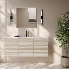 Wall-Mounted Bathroom Vanity, Cascade, 48 Inch with Sink Top in White Oak