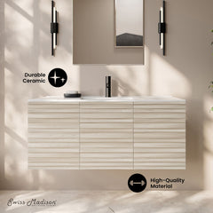 Wall-Mounted Bathroom Vanity, Cascade, 48 Inch with Sink Top in White Oak