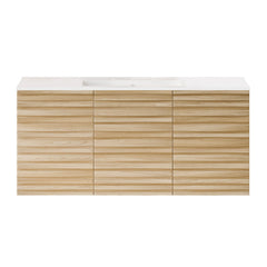 Wall-Mounted Bathroom Vanity, Cascade, 48-Inch with Widespread Sink Top in Natural Oak