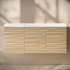 Wall-Mounted Bathroom Vanity, Cascade, 48-Inch with Widespread Sink Top in Natural Oak