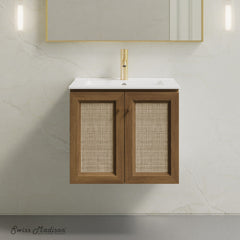 Wall-Mounted Bathroom Vanity, Classe, 24 Inch with Ceramic Top in Brown Oak