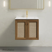 Wall-Mounted Bathroom Vanity, Classe, 24 Inch with Ceramic Top in Brown Oak