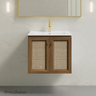Wall-Mounted Bathroom Vanity, Classe, 24 Inch with Ceramic Top in Brown Oak