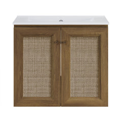 Wall-Mounted Bathroom Vanity, Classe, 24 Inch with Ceramic Top in Brown Oak