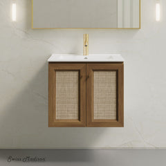 Wall-Mounted Bathroom Vanity, Classe, 24 Inch with Ceramic Top in Brown Oak
