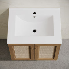 Wall-Mounted Bathroom Vanity, Classe, 24 Inch with Ceramic Top in Brown Oak