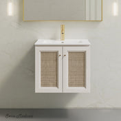 Wall-Mounted Bathroom Vanity, Classe, 24 Inch with Ceramic Top in White Oak