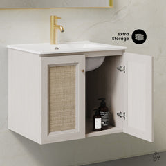Wall-Mounted Bathroom Vanity, Classe, 24 Inch with Ceramic Top in White Oak