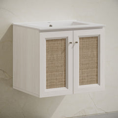 Wall-Mounted Bathroom Vanity, Classe, 24 Inch with Ceramic Top in White Oak