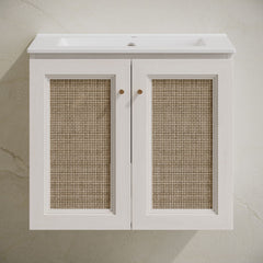 Wall-Mounted Bathroom Vanity, Classe, 24 Inch with Ceramic Top in White Oak