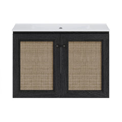 Wall-Mounted Bathroom Vanity, Classe, 30 In with Ceramic Top in Black Oak
