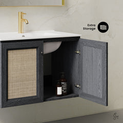 Wall-Mounted Bathroom Vanity, Classe, 30 In with Ceramic Top in Black Oak