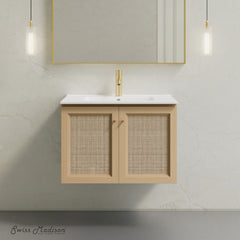 Wall-Mounted Bathroom Vanity, Classe, 30 Inch with Ceramic Top in Natural Oak