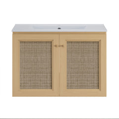 Wall-Mounted Bathroom Vanity, Classe, 30 Inch with Ceramic Top in Natural Oak