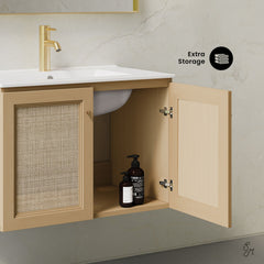 Wall-Mounted Bathroom Vanity, Classe, 30 Inch with Ceramic Top in Natural Oak