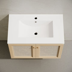 Wall-Mounted Bathroom Vanity, Classe, 30 Inch with Ceramic Top in Natural Oak