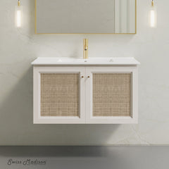 Wall-Mounted Bathroom Vanity, Classe, 36 in, Single Faucet Hole in White Oak