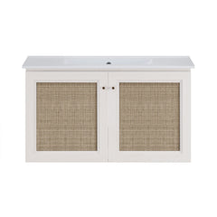 Wall-Mounted Bathroom Vanity, Classe, 36 in, Single Faucet Hole in White Oak