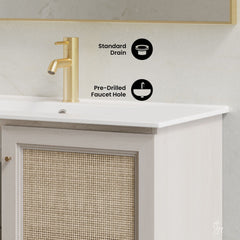 Wall-Mounted Bathroom Vanity, Classe, 36 in, Single Faucet Hole in White Oak