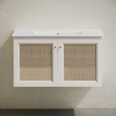 Wall-Mounted Bathroom Vanity, Classe, 36 in, Single Faucet Hole in White Oak