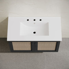 Wall-Mounted Bathroom Vanity, Classe, 36 in with Widespread Faucet Holes in Black Oak