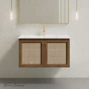 Wall-Mounted Bathroom Vanity, Classe, 36 Inch with Ceramic Top in Brown Oak