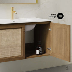 Wall-Mounted Bathroom Vanity, Classe, 36 Inch with Ceramic Top in Brown Oak