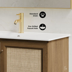 Wall-Mounted Bathroom Vanity, Classe, 36 Inch with Ceramic Top in Brown Oak