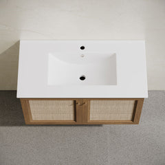 Wall-Mounted Bathroom Vanity, Classe, 36 Inch with Ceramic Top in Brown Oak