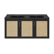 Wall-Mounted Bathroom Vanity, Classe, 48 In. Double Basin in Black Oak