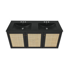 Wall-Mounted Bathroom Vanity, Classe, 48 In. Double Basin in Black Oak