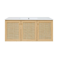 Wall-Mounted Bathroom Vanity, Classe, 48 in with 3 Doors in Natural Oak