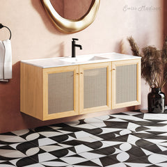 Wall-Mounted Bathroom Vanity, Classe, 48 in with 3 Doors in Natural Oak