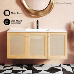 Wall-Mounted Bathroom Vanity, Classe, 48 in with 3 Doors in Natural Oak