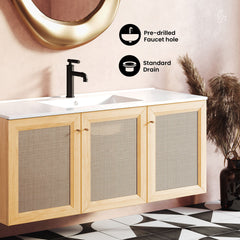 Wall-Mounted Bathroom Vanity, Classe, 48 in with 3 Doors in Natural Oak