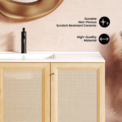 Wall-Mounted Bathroom Vanity, Classe, 48 in with 3 Doors in Natural Oak