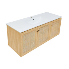 Wall-Mounted Bathroom Vanity, Classe, 48 in with 3 Doors in Natural Oak