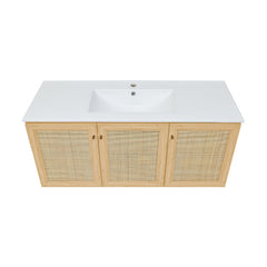 Wall-Mounted Bathroom Vanity, Classe, 48 in with 3 Doors in Natural Oak
