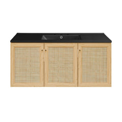 Wall-Mounted Bathroom Vanity, Classe, 48 in with Black Sink Top in Natural Oak