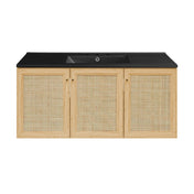 Wall-Mounted Bathroom Vanity, Classe, 48 in with Black Sink Top in Natural Oak