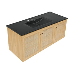Wall-Mounted Bathroom Vanity, Classe, 48 in with Black Sink Top in Natural Oak
