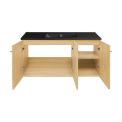 Wall-Mounted Bathroom Vanity, Classe, 48 in with Black Sink Top in Natural Oak