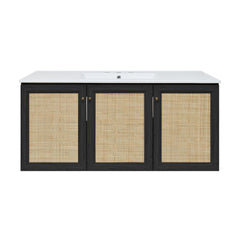 Wall-Mounted Bathroom Vanity, Classe, 48-Inch with Ceramic Sink Top in Black Oak