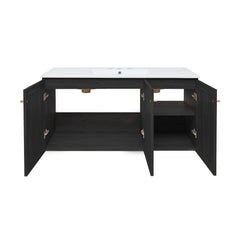 Wall-Mounted Bathroom Vanity, Classe, 48-Inch with Ceramic Sink Top in Black Oak