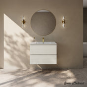 Wall-Mounted Bathroom Vanity, Liberte, 2 Drawers with Sink Top in White Oak