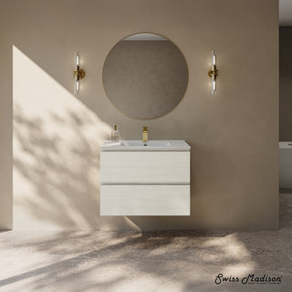 Wall-Mounted Bathroom Vanity, Liberte, 2 Drawers with Sink Top in White Oak
