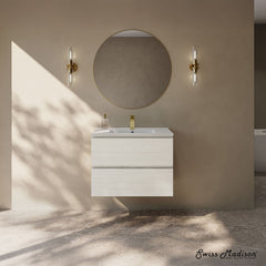 Wall-Mounted Bathroom Vanity, Liberte, 2 Drawers with Sink Top in White Oak