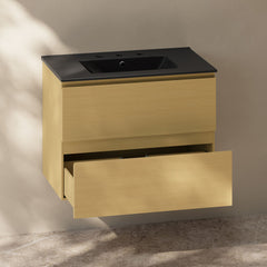 Wall-Mounted Bathroom Vanity, Liberte, 30 In with 2 Drawers in Natural Oak