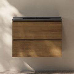 Wall-Mounted Bathroom Vanity, Liberte, 30 Inch with 2 Drawers in Brown Oak